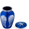 Blue Shiny Angel Wings Small Urn for Ashes - 3" Height and can accomodate 3 Cubic inches only view 3