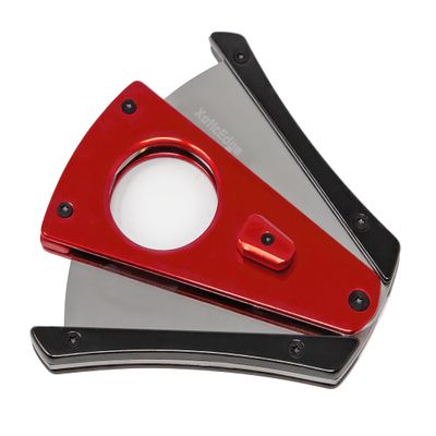 Prestige Import Group XoticEdge XhaleX Anodized Aluminum Body Dual Wing Stainless Steel Blade Cigar Cutter - Up to 64 Ring Gauge - Metallic Red & Black