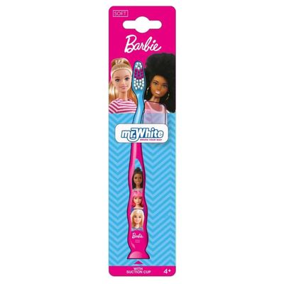 Barbie Toothbrush with Protection Cap, Suction Cup, Comfortable Handle and Soft Bristles for Kids