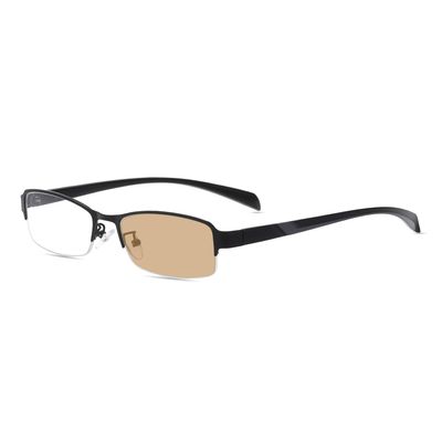 HELES Men's Metal &TR Half Frame Photochromic Brown Reading Glasses Single Vision Outdoor Sunglasses Readers -Black||Plano Lens(0.00)