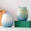 beisup Funeral Urn Cremation Ashes Urn for Pet Ashes Adult Human Ashes - Ceramics Moisture Proof Handcrafted Cremation Urns - Cats & Dogs Memorial Ashes Casket,Blue White-Medium view 2