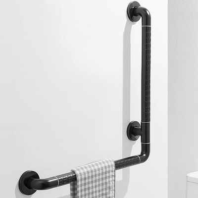 90Vertical Angled Bathroom Grab Bar,Black Anti-Slip Safety Balance Handrail for Elderly Pregnant Handicap,Wall Mounted Adjustable Stylish Toilet Shower Assist Aid(Size:50*70cm,Color:Black)