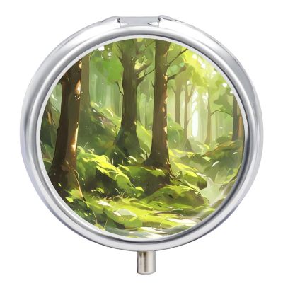 Small Travel Pill Case, Round Metal Pill Box for Pocket Purse, 3 Compartment Portable Pill Holder, Mini Pill Organizer for Travel or Daily - Forest