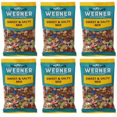 Werner Sweet and Salty Trail Mix Individual Pack Trail Mix Snack Packs, Trail Mix with Chocolate Buttons and Toffee Peanuts 5.5 Ounce (Pack of 6)