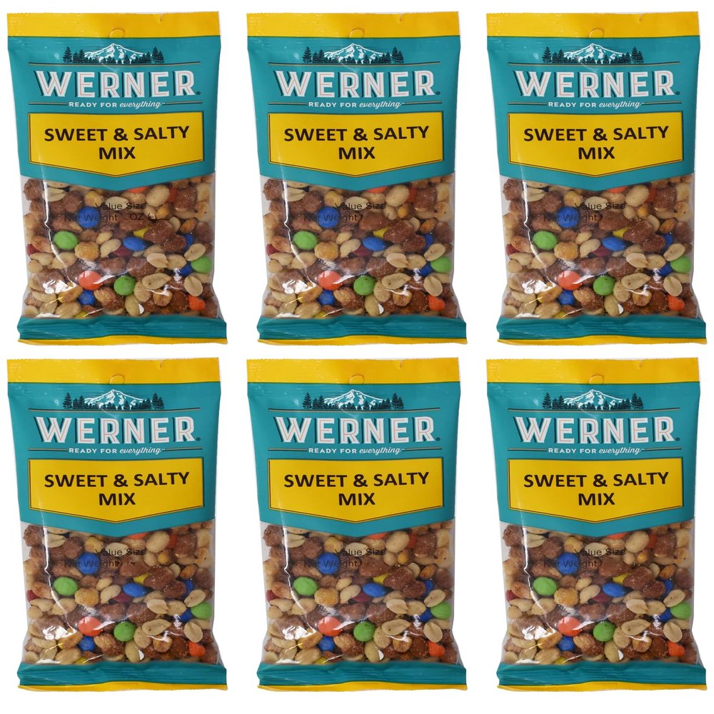 Werner Sweet and Salty Trail Mix Individual Pack  Trail Mix Snack Packs, Trail Mix with Chocolate Buttons and Toffee Peanuts 5.5 Ounce (Pack of 6)