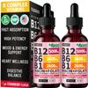 (2 Pack) Vitamin B12 and B6 Liquid Drops, B12 Sublingual Vitamin B Complex - B 12 Vitamin 5000mcg - B12 Methylcobalamin for Energy, Brain, and Heart Support with 27,200 mcg, Strawberry, 80 Servings view 1