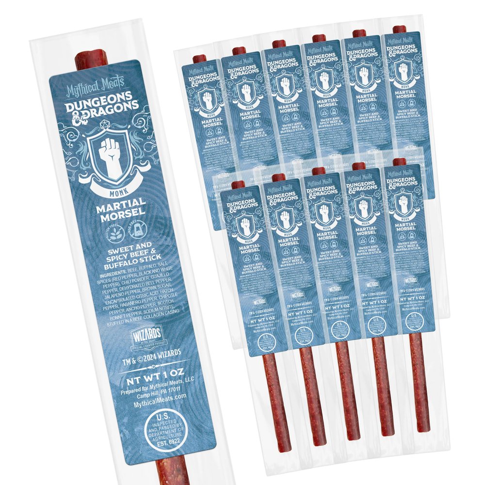 Mythical Meats Dungeons & Dragons Martial Morsel (Monk) - 12 Jerky Sticks - Sweet and Spicy Beef & Buffalo Stick, Gluten Free, MSG Free