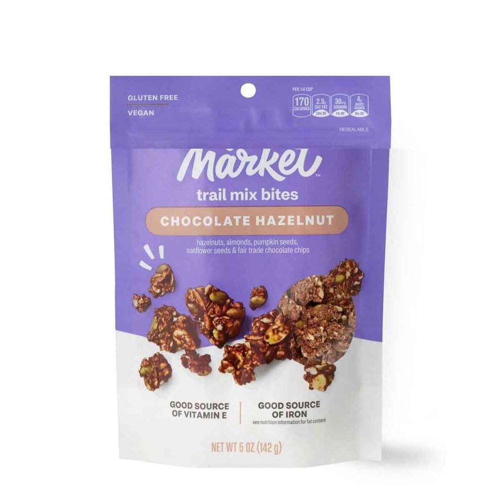 Chocolate Hazelnut Nut Cluster Trail Mix Bites 5oz, Well Market Snack Snacking Blend: Hazelnuts, Almonds, Pumpkin & Sunflower Seeds, Chocolate Chips, Gluten Free