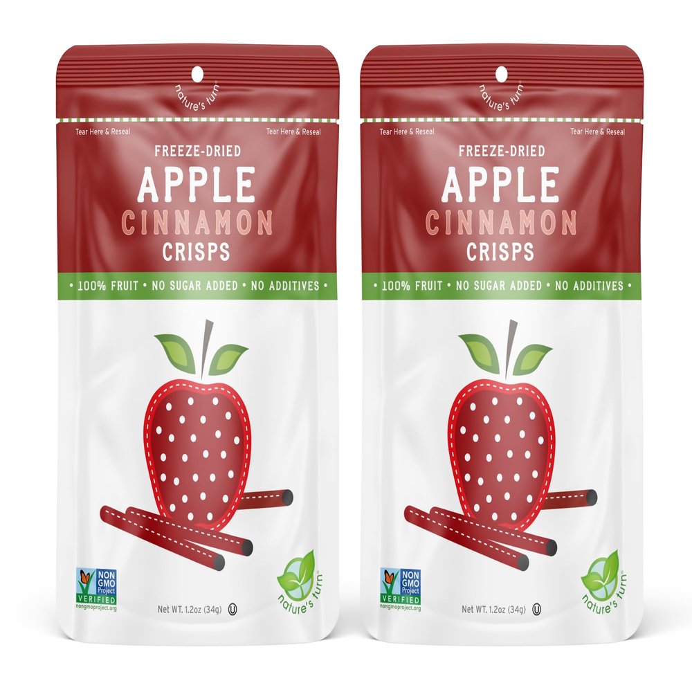 Natures Turn Freeze-Dried Apple Cinnamon Crisps Healthy, Gluten-Free, Crispy & Delicious, Plant-Based Snack, Ideal for Cereal, Smoothies, School Lunches, & On-the-Go, Bags of 2 (1.2 oz Each)