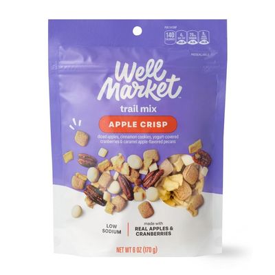 Apple Pie Crisp Snack Trail Mix: Dried Apples, Cinnamon Cookie Bites, Yogurt Covered Cranberries & Caramel Pecan Nuts, Sweet Snack Kosher Food Treat, 6oz Well Market Bag