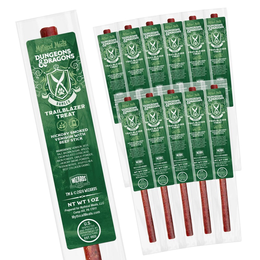 Mythical Meats Dungeons & Dragons Trailblazer Treat (Ranger) - 12 Jerky Sticks - Hickory Smoked Venison with Beef Stick, Gluten Free, MSG Free