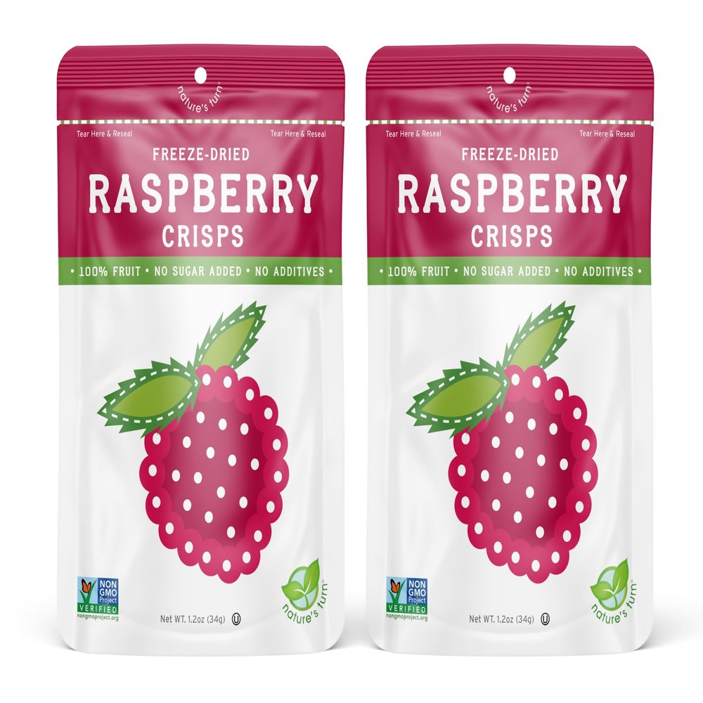 Natures Turn Freeze-Dried Raspberry Crisps  Healthy, Gluten-Free, Crispy & Delicious, Plant-Based Snack, Ideal for Cereal, Smoothies, School Lunches, & On-the-Go, Bags of 2 (1.2 oz Each)