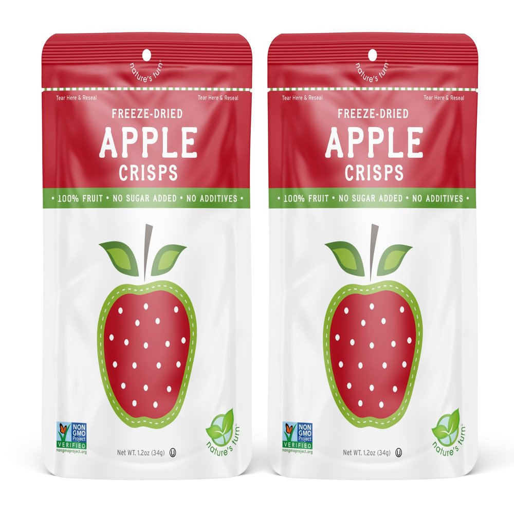 Natures Turn Freeze-Dried Apple Crisps  Healthy, Gluten-Free, Crispy & Delicious, Plant-Based Snack, Ideal for Cereal, Smoothies, School Lunches, & On-the-Go, Bags of 2 (1.2 oz Each)