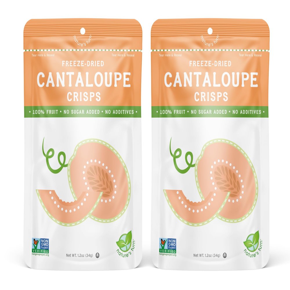 Natures Turn Freeze-Dried Cantaloupe Crisps Healthy, Gluten-Free, Crispy & Delicious, Plant-Based Snack, Ideal for Cereal, Smoothies, School Lunches, & On-the-Go, Bags of 2 (1.2 oz Each)