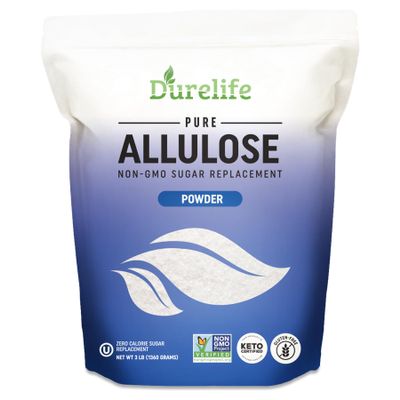 Durelife Allulose sweetener, 3 lb 100% Pure No Erythritol powdered Sugar Substitute, NON-GMO Project Verified, Keto Certified, OU kosher, No Fillers, Zero Calories sugar alternative 3 Lbs