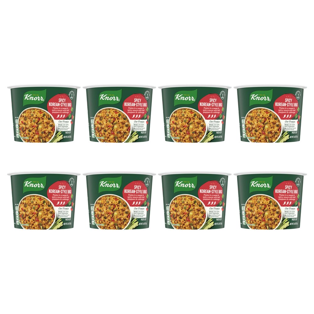 Knorr Pasta Cup Spicy Korean-Style BBQ 8 ct For a Quick and Easy Meal Made with 100% Real Vegetables & No Artificial Flavors or Preservatives, 2.6 oz