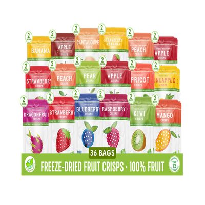 Natures Turn Freeze-Dried Fruit Crisps Healthy, Gluten-Free,Crispy & Delicious, Plant-Based Snack, Ideal for Cereal, Smoothies, School Lunches, & On-the-Go, Ultimate Variety Bags of 36(0.53 oz Each)