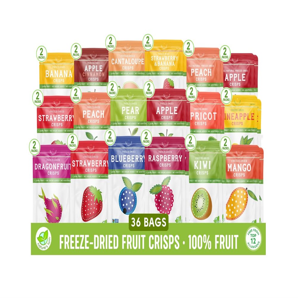 Natures Turn Freeze-Dried Fruit Crisps Healthy, Gluten-Free,Crispy & Delicious, Plant-Based Snack, Ideal for Cereal, Smoothies, School Lunches, & On-the-Go, Ultimate Variety Bags of 36(0.53 oz Each)