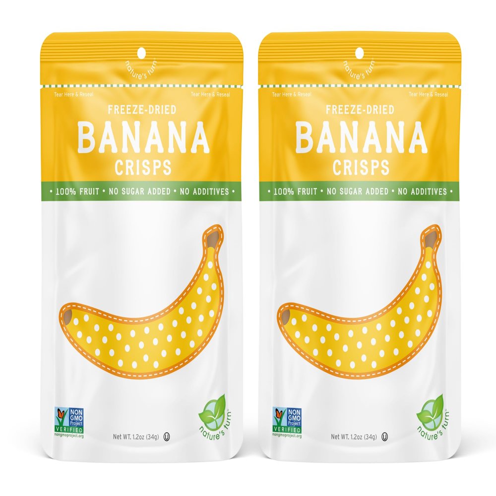Natures Turn Freeze-Dried Banana Crisps  Healthy, Gluten-Free, Crispy & Delicious, Plant-Based Snack, Ideal for Cereal, Smoothies, School Lunches, & On-the-Go, Bags of 2 (1.2 oz Each)