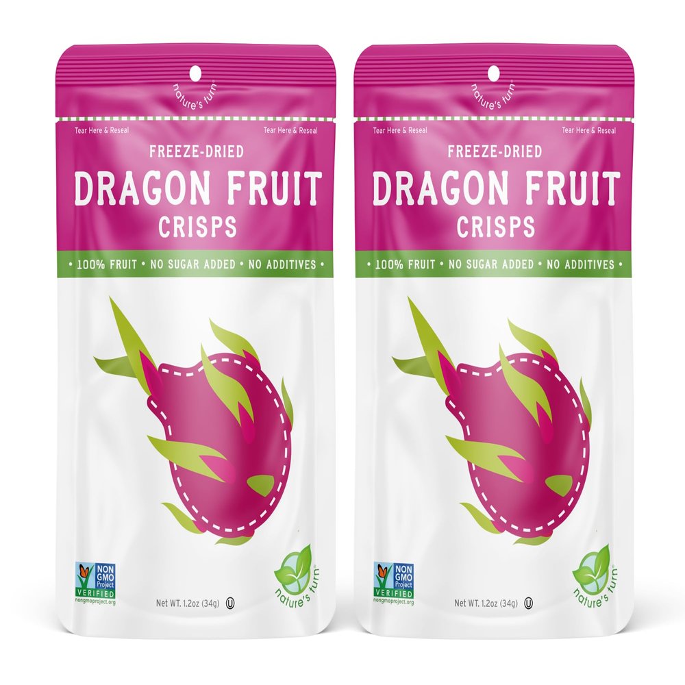 Natures Turn Freeze-Dried Dragon Fruit Crisps Healthy, Gluten-Free, Crispy & Delicious, Plant-Based Snack, Ideal for Cereal, Smoothies, School Lunches, & On-the-Go, Bags of 2 (1.2 oz Each)
