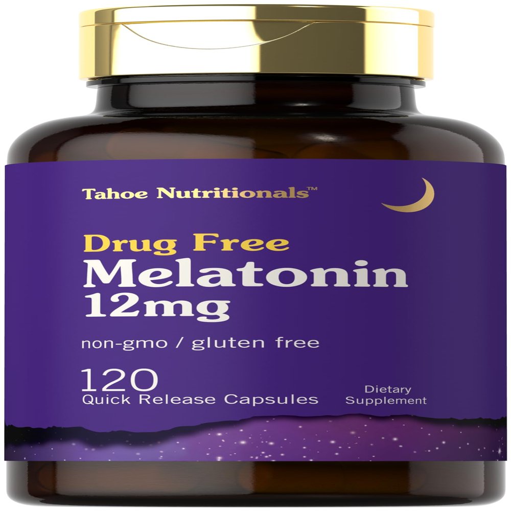 Tahoe Nutritionals Melatonin 12 mg | 120 Quick Release Capsules | Drug Free Supplement | Non-GMO, Gluten Free