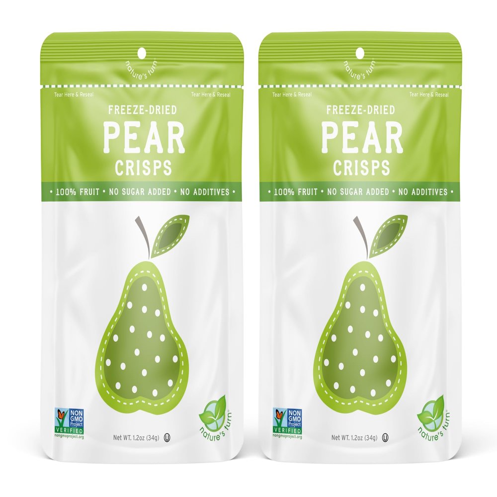 Natures Turn Freeze-Dried Pear Crisps  Healthy, Gluten-Free, Crispy & Delicious, Plant-Based Snack, Ideal for Cereal, Smoothies, School Lunches, & On-the-Go, Bags of 2 (1.2 oz Each)