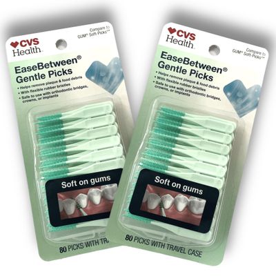 ALAZCO 160pcs Premium Soft Bristle EaseBetween Gentle Picks Flexible Rubber Bristles Safe On Braces Bridges Crowns Implants - Includes Convenient Travel Case