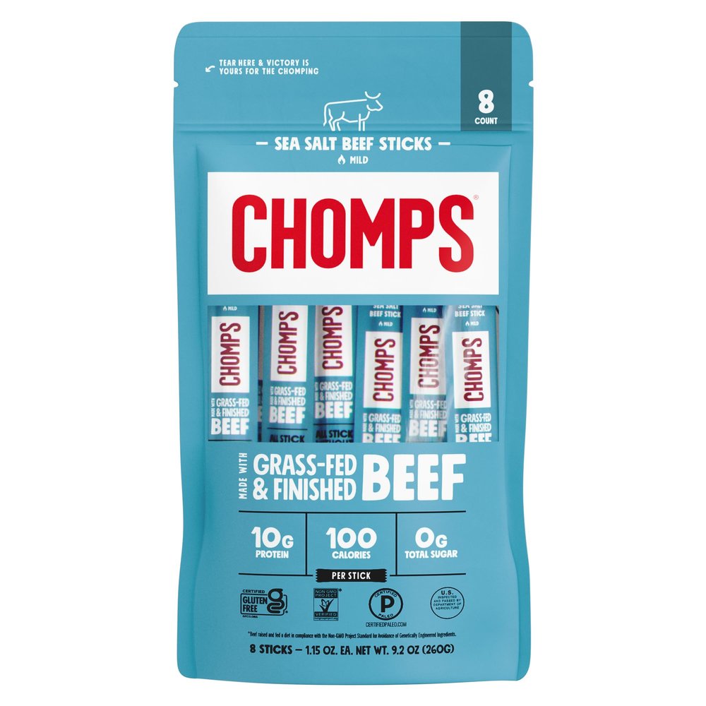 Chomps, Sea Salt Beef Stick, 1.1 Ounce, 8 Count