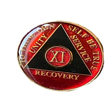 20 Year AA Medallion Metallic RedBlack Tri-Plate Sobriety Chip