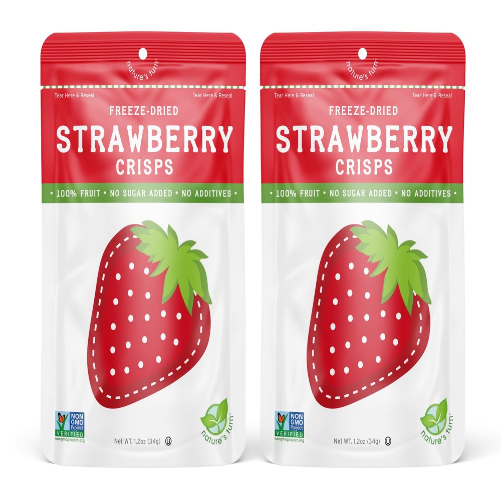Natures Turn Freeze-Dried Strawberry Crisps  Healthy, Gluten-Free, Crispy & Delicious, Plant-Based Snack, Ideal for Cereal, Smoothies, School Lunches, & On-the-Go, Bags of 2 (1.2 oz Each)