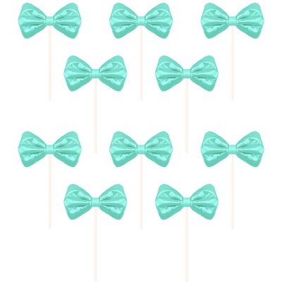 10pcs Bow Cake Topper Bowknot Cupcake Toppers Cake Dessert Picks Decoration For Baby Shower Birthday Wedding Party Supplies (10 pcs Blue)