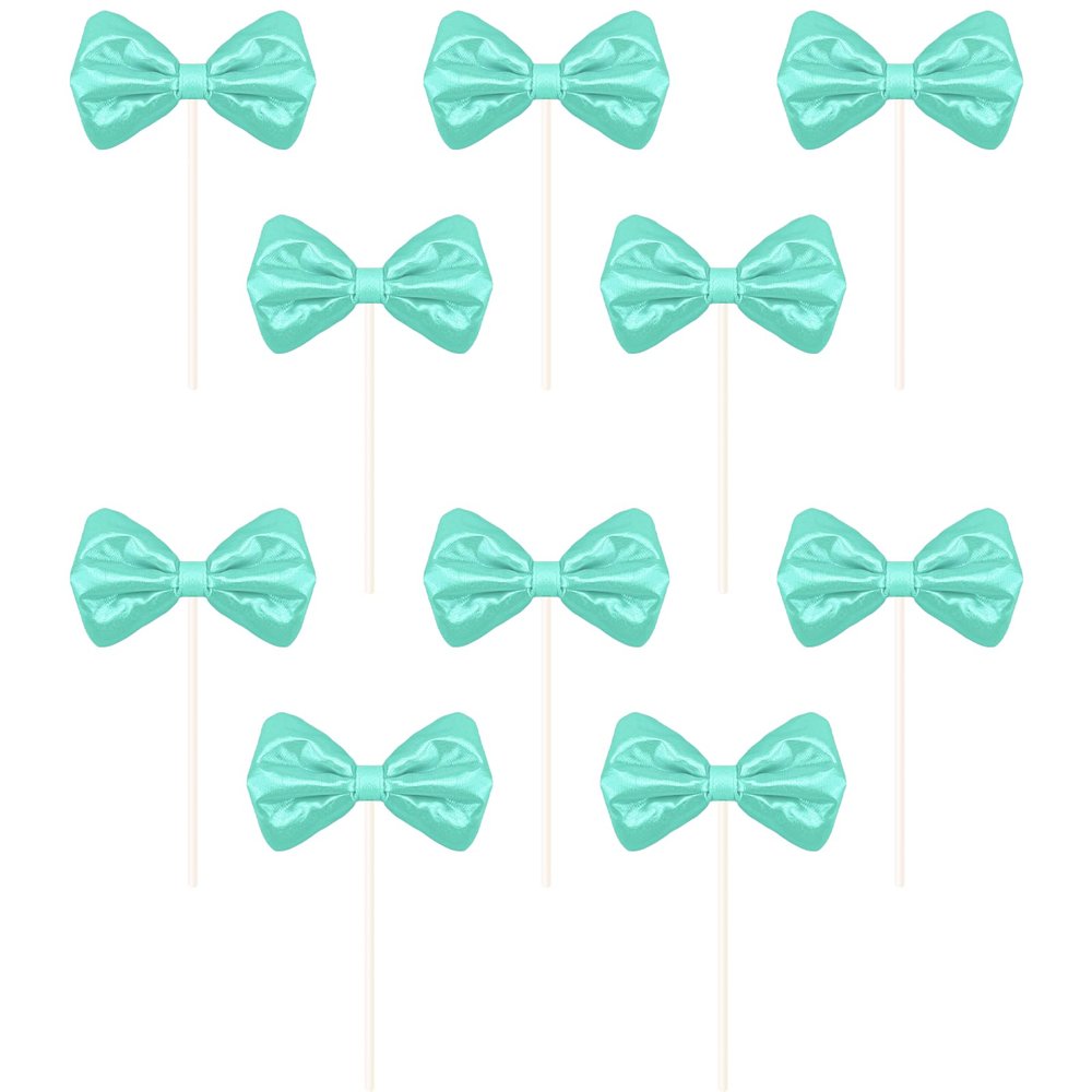 10pcs Bow Cake Topper Bowknot Cupcake Toppers Cake Dessert Picks Decoration For Baby Shower Birthday Wedding Party Supplies (10 pcs Blue)