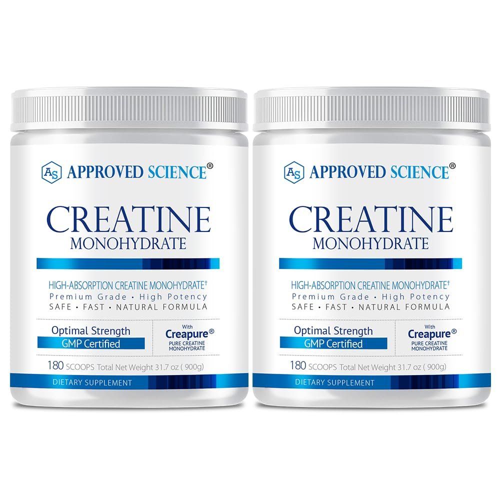 Approved Science Creatine Monohydrate Powder with BioPerine Supports Strength, Lean Muscle & Recovery 5 g Per Serving Unflavored Creatine Powder Non-GMO, Vegan 360 Servings (Pack of 2)