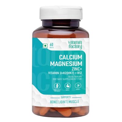 NineLife Basics Calcium Magnesium Zinc Supplements Vitamin B12 & D3 for Men and Women, Ideal for Bone Health, Joint Support Supplement & Sports Recovery - 60 Vegetarian Tablets