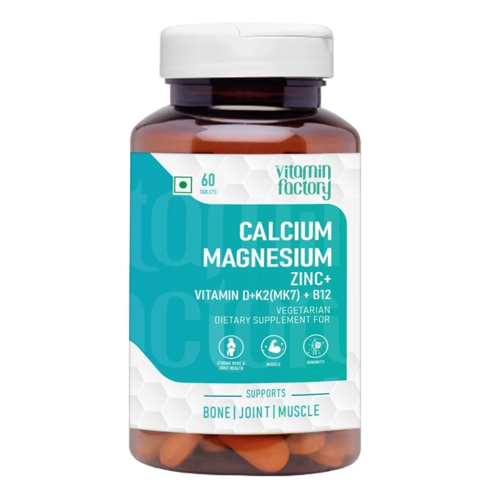 NineLife Basics Calcium Magnesium Zinc Supplements Vitamin B12 & D3 for Men and Women, Ideal for Bone Health, Joint Support Supplement & Sports Recovery - 60 Vegetarian Tablets