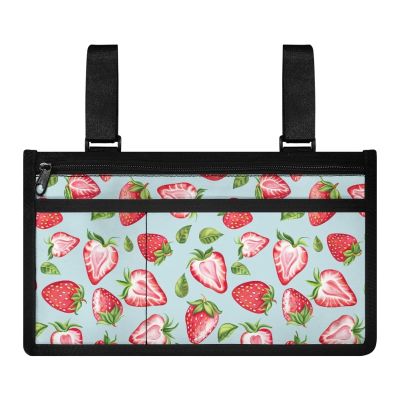 Bivxisrvo Cute Strawberry Wheelchair Armrest Side Hanging Storage Bag Basket for Walkers for Seniors, Multi Pockets Folding Walker Basket Tote Bag, Wheelchair Accessories for Wheelchair, Rollator