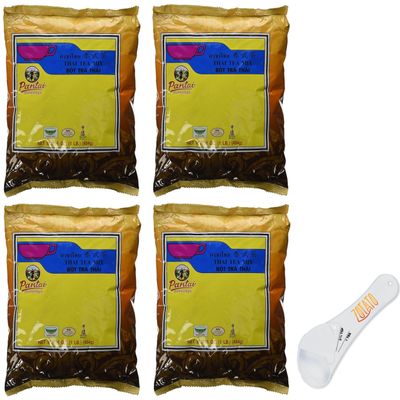 (4 Packs) Ultimate Thai Tea Kit - Traditional Thai Tea Mix with Measuring Spoon - Brew Authentic Iced or Hot Thai Tea at Home - 16 oz