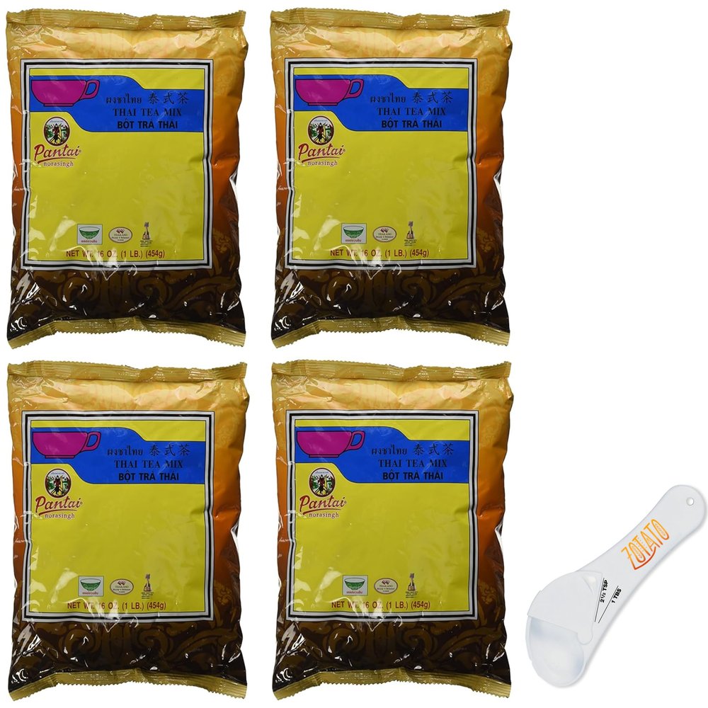 (4 Packs) Ultimate Thai Tea Kit - Traditional Thai Tea Mix with Measuring Spoon - Brew Authentic Iced or Hot Thai Tea at Home - 16 oz