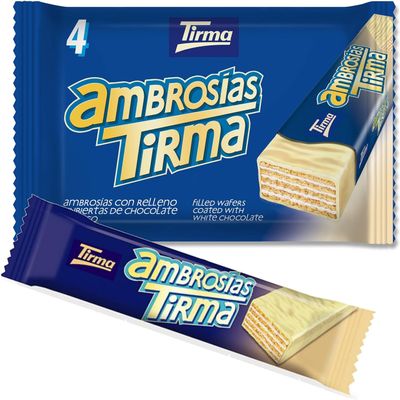 Tirma White Chocolate Ambrosias | White Chocolate Wafers | Cream Filled Wafers Covered with White Chocolate | White Chocolate Bars | 4 pcs | 86 g