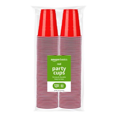 Amazon Basics Disposable Plastic Party Cups, Red, 18oz, 120 Count, Large Pack