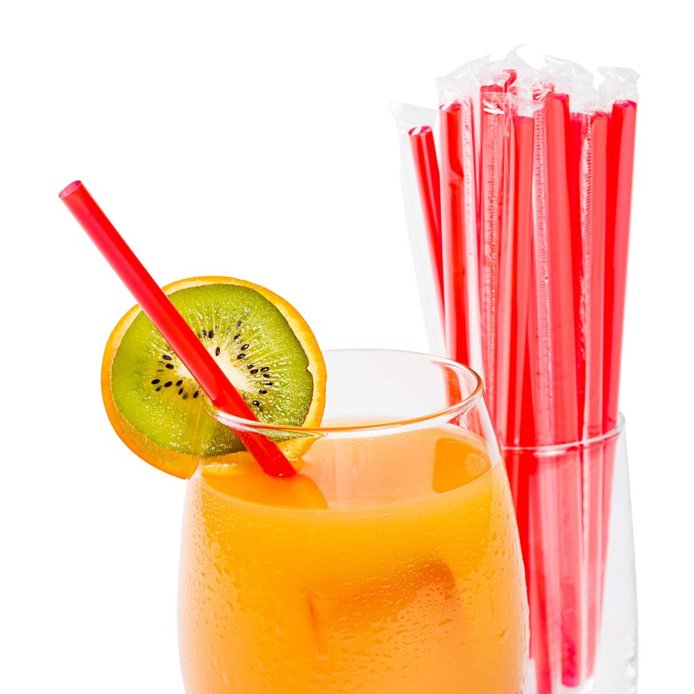 AmerCare 7.75 Inch Giant Red Poly Wrapped Straws, Case of 12,000