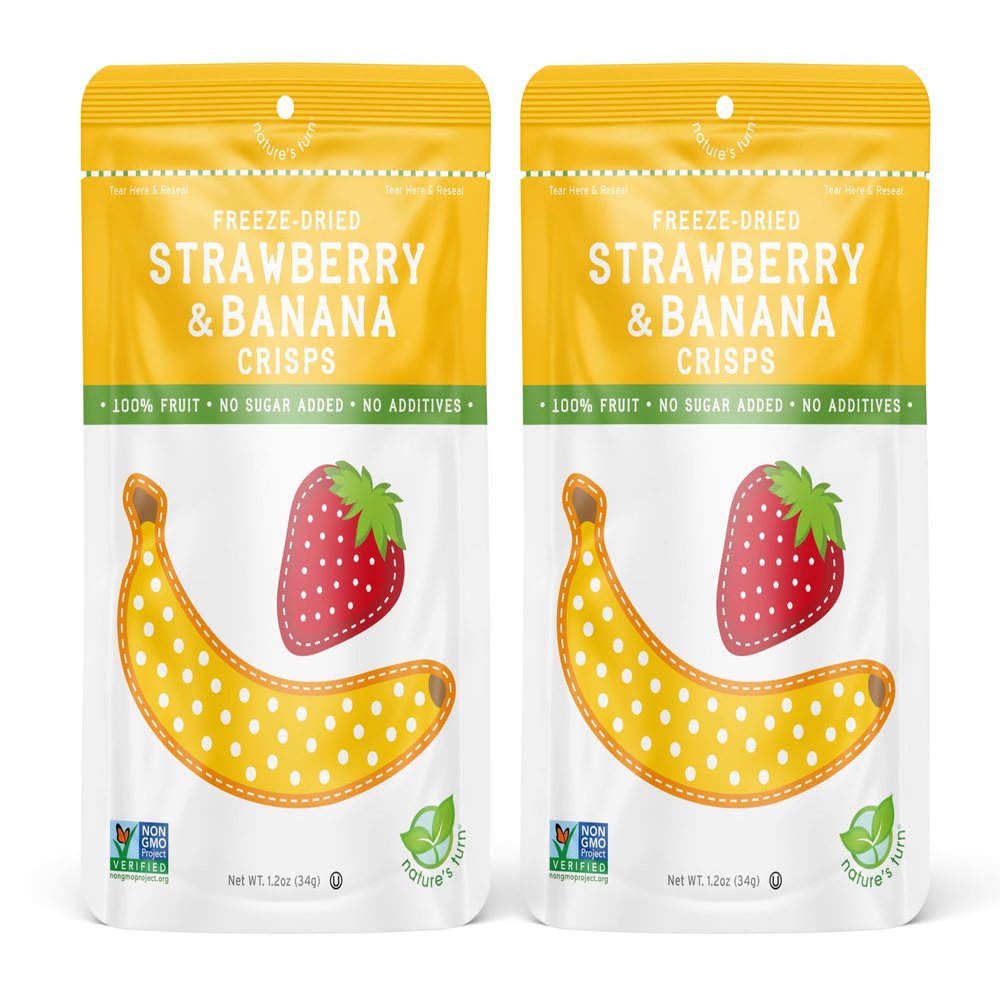 Natures Turn Freeze-Dried Strawberry Banana Crisps  Healthy, Gluten-Free, Crispy & Delicious, Plant-Based Snack, Ideal for Cereal, Smoothies, School Lunches, & On-the-Go, Bags of 2 (1.2 oz Each)