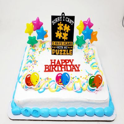 NineLife Basics Puzzle Themed 7 Piece Birthday Cake Topper Set