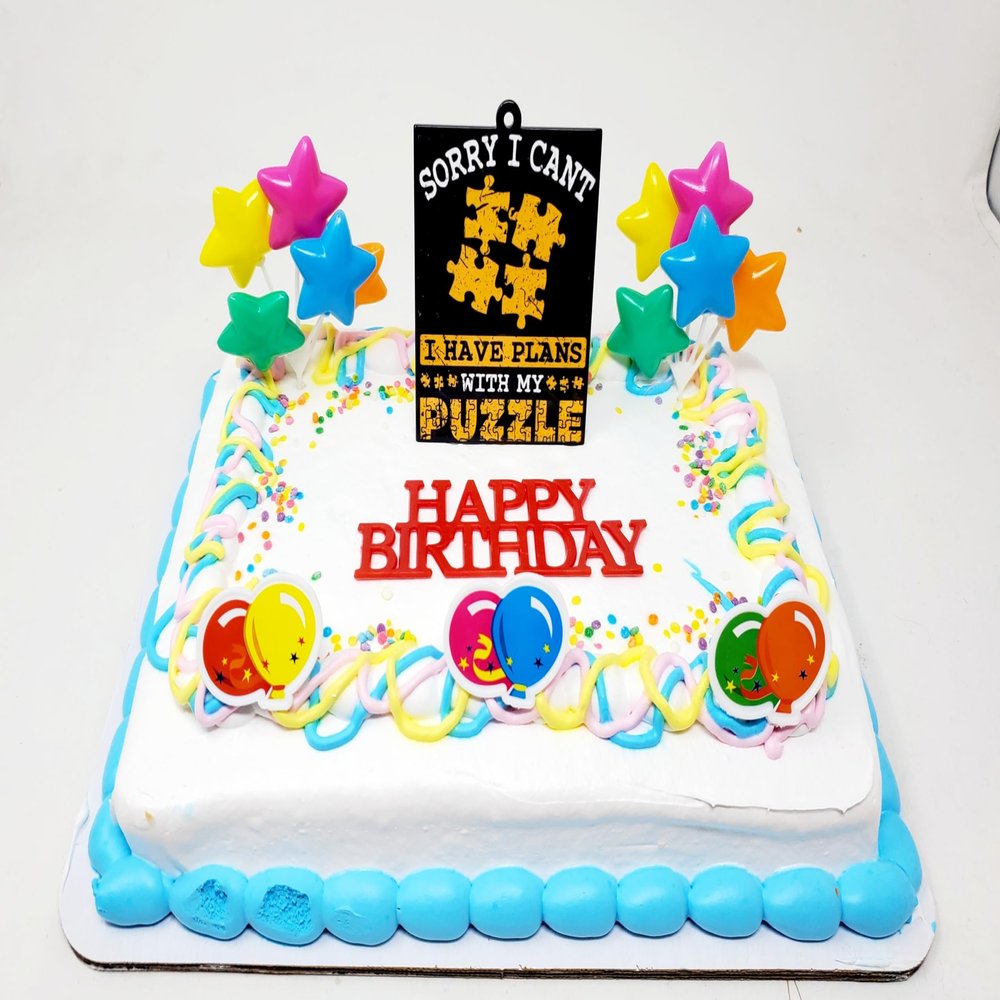 NineLife Basics Puzzle Themed 7 Piece Birthday Cake Topper Set