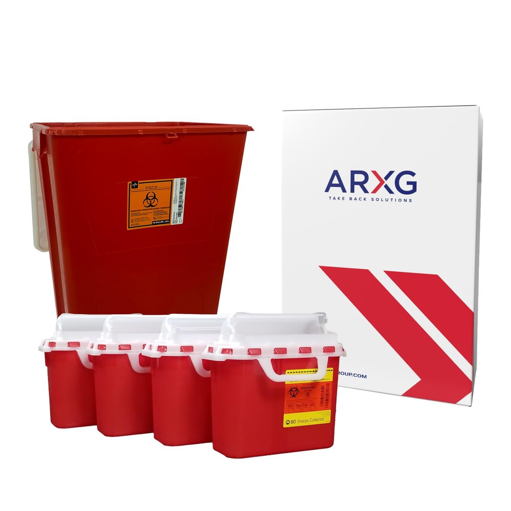 18gal (1PK) and 5.4qt (4PK) Mail-in Take Back Sharps Containers with Destruction Services for Safe & Environmentally-Responsible Needle Disposal | Home, Personal, Travel, and Professional Use