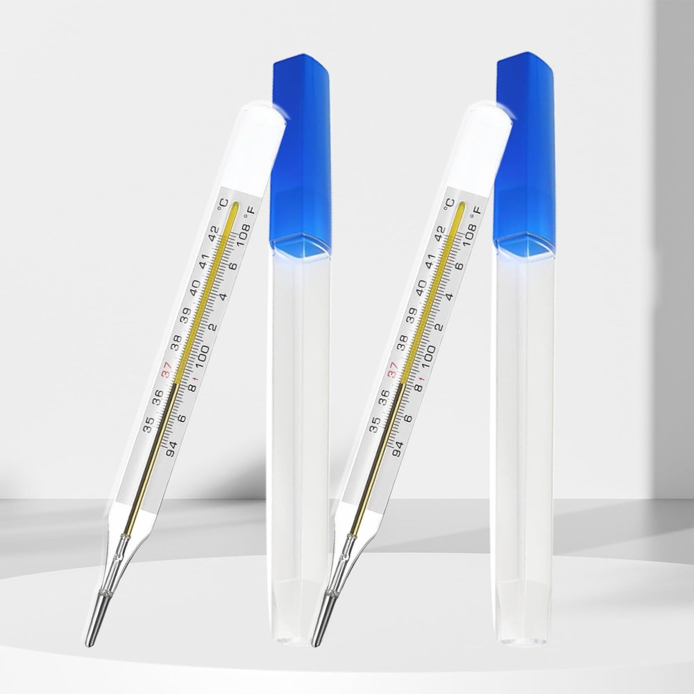  &  Clinical Glass Thermometer for Underarm 2PCS - Classic Non Digital Thermometer for Adults - Accurate Easy Reading by AiBi TECH