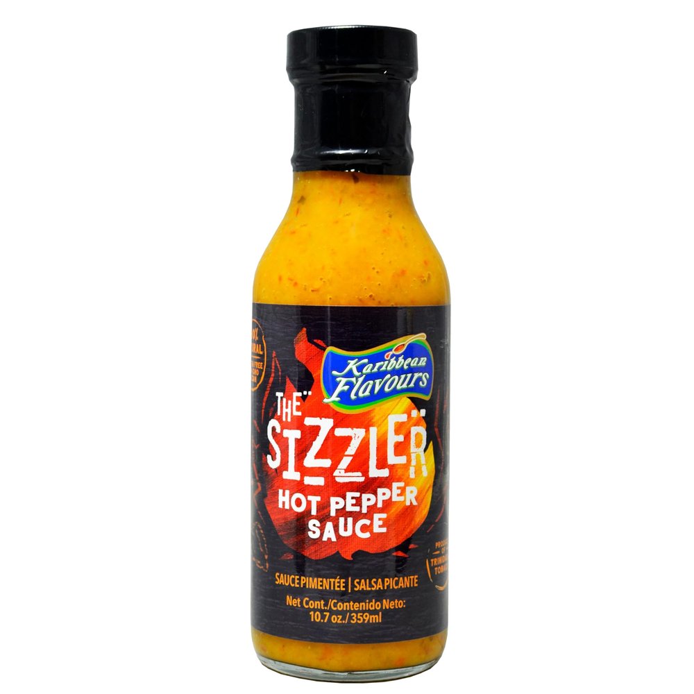 The Sizzler 359ml - Trinidad Scotch Bonnet Hot Pepper Sauce | Great Heat | Wonderful Flavour | For Sandwiches | Soups | Stews | Curry | Wings | Marinade (Sizzler 359ml)