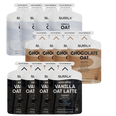 Numilk Pouches Oat Variety 12-Pack (4-Original / 4-Chocolate / 4-Vanilla Latte) - Creamy Plant-Based Milk in Seconds - Easy-to-Use with the Numilk Nut Milk Maker Machine - One Pouch Makes 32oz