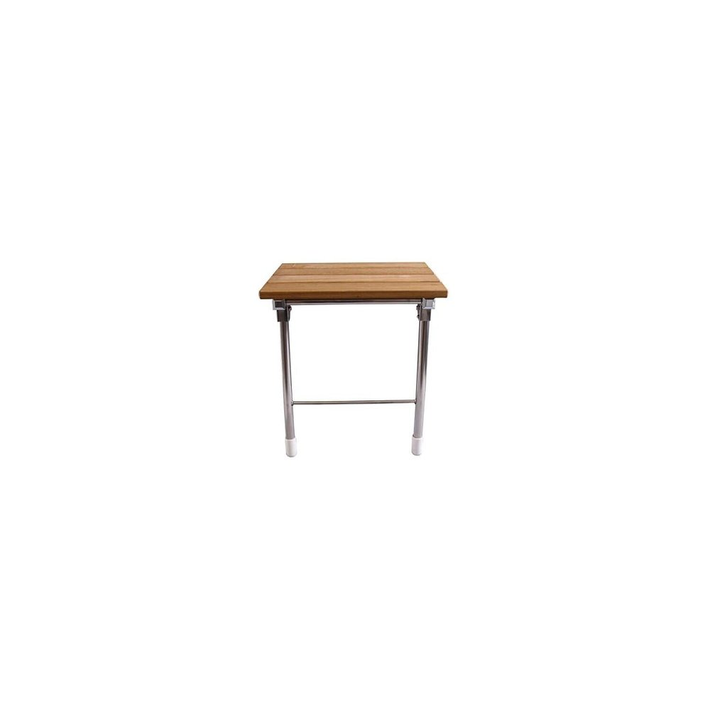 HomeStock Wall Mount Foldable Shower Seat - Natural Teak Wood Bench - Bathroom Seating - Space Saving Design