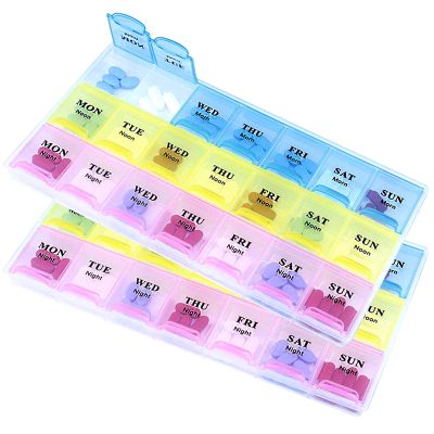 2PCS INVODA Weekly Pill Organizer 3 Times a Day Pill Case Large Medicine Planner 7 Day Pill Box for Vitamin Fish Oils Medication Supplement